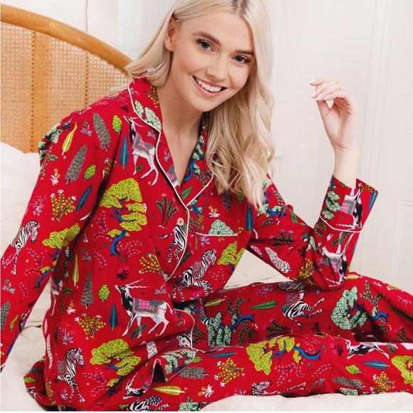 Print Fresh Organic Cotton Red Zebra Animal Print Woven Pajama Top Size Small - Picture 1 of 10